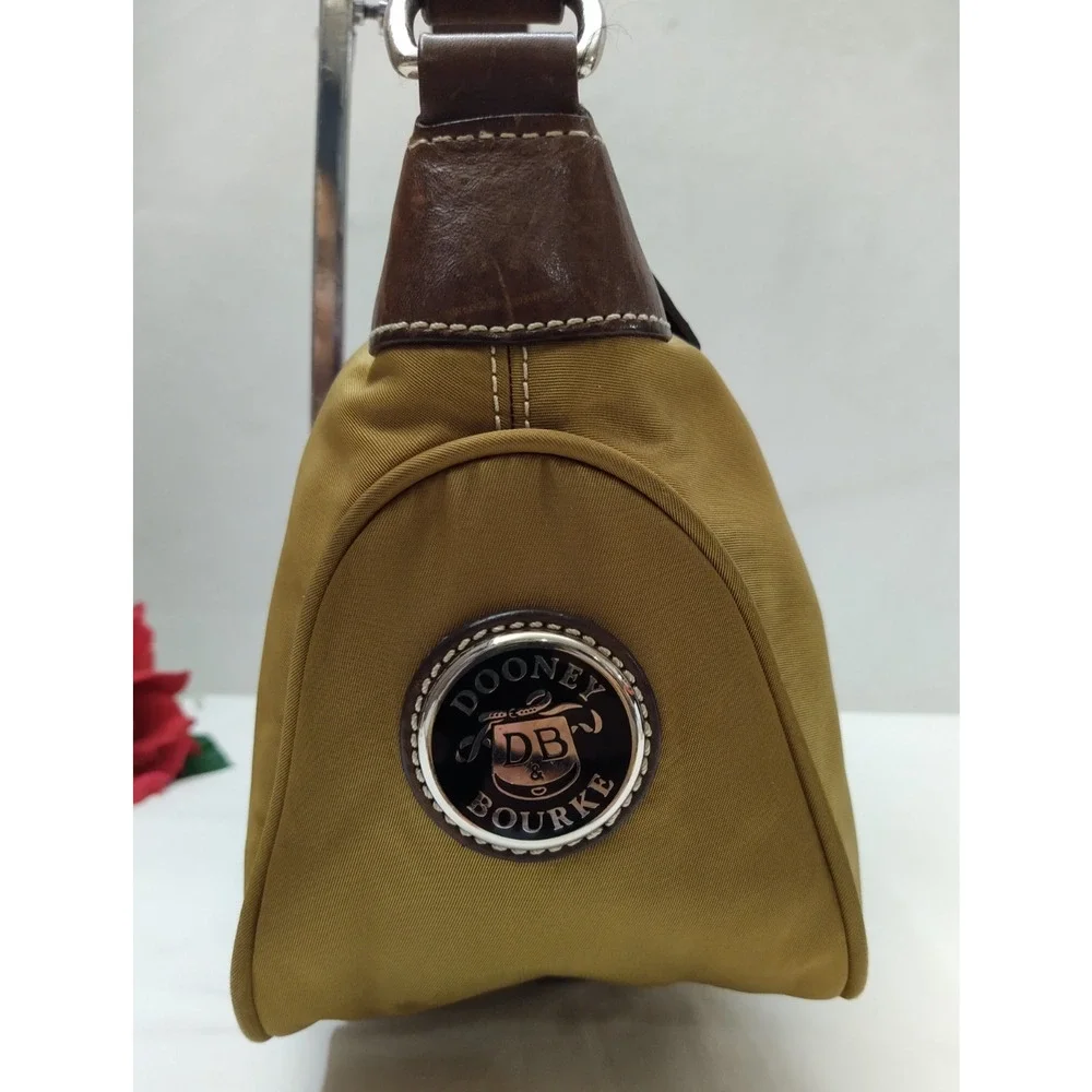 Dooney & Bourke Brown Nylon Leather Trim Zipper Closure Hobo Shoulder Bag